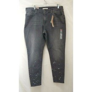 Levis Womens Jeans Sz 18W Gray Skinny Paint Splatter Factory Painted Stretchy
